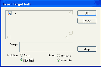 Формат окна Insert a target path