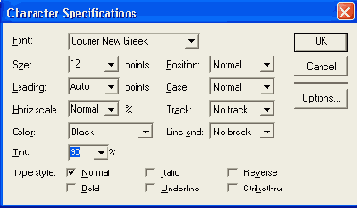 
 Character Specifications